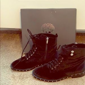 Vince Camuto Velvet Studded Combat Boots 10